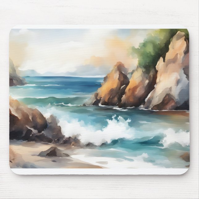 Aquarellmalerei an der Küste Design Kunst Mousepad (Vorne)