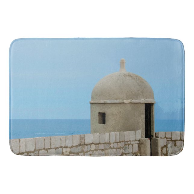 Aquarellmalerei an der Stadtmauer von Dubrovnik Badematte (Vorderseite)