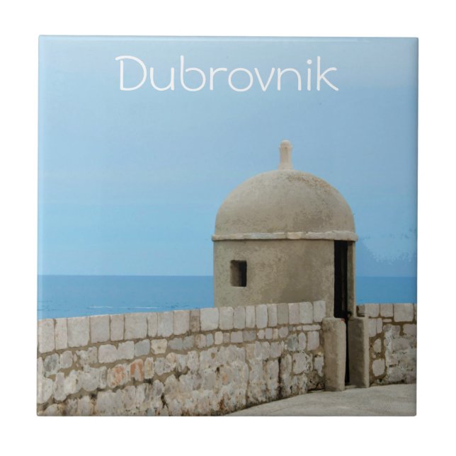Aquarellmalerei an der Stadtmauer von Dubrovnik Fliese (Vorderseite)