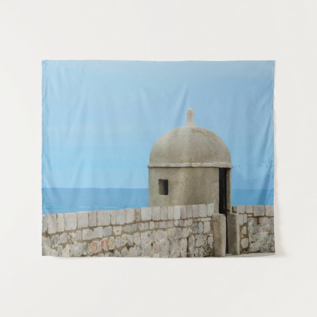 Aquarellmalerei an der Stadtmauer von Dubrovnik Wandteppich (Vorderseite (Horizontal))