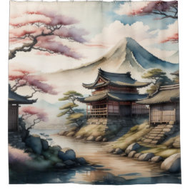 Aquarellmalerei Antikes Japanisches Dorf Duschvorhang