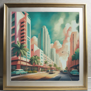 Aquarellmalerei Art Deco Miami Poster