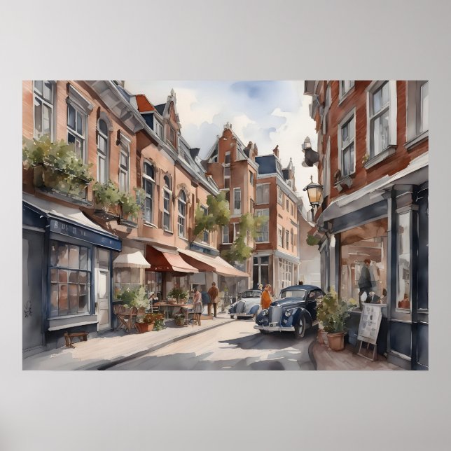 Aquarellmalerei auf Amsterdam Poster (Vorne)