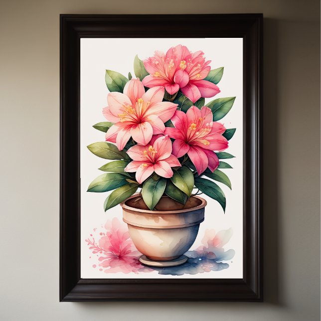 Aquarellmalerei auf Azalea in Pot Pink II Poster (Von Creator hochgeladen)