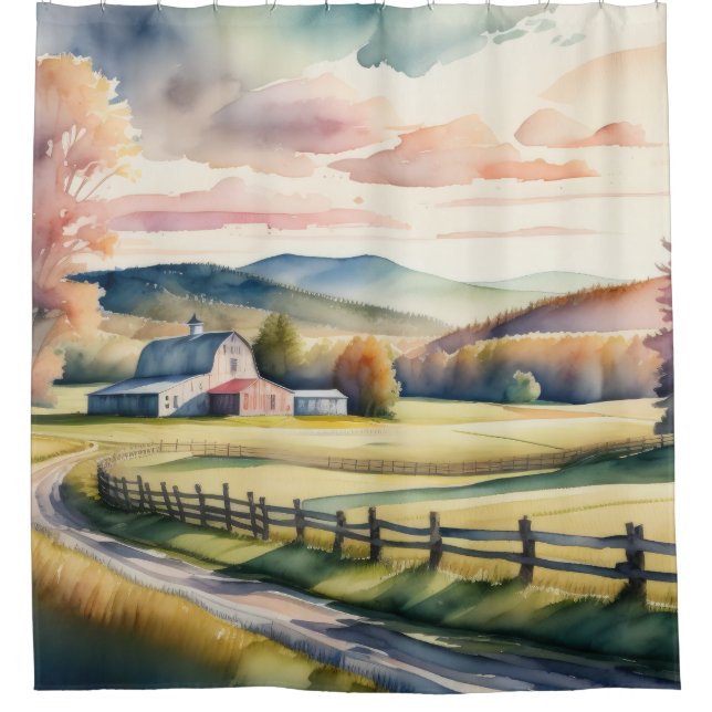 Aquarellmalerei auf Bauernstall Duschvorhang (Vorderseite)