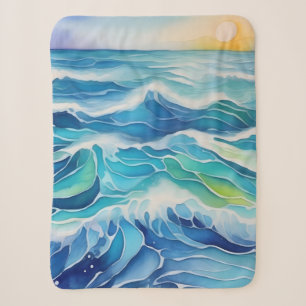 Aquarellmalerei auf blaue Meereswellen Sherpadecke