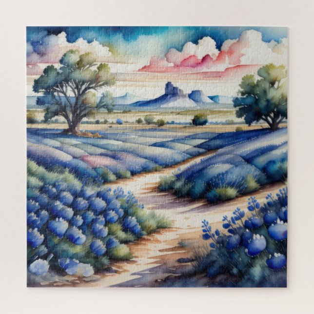 Aquarellmalerei auf Bluebonnet Landschaft (Vertikal)