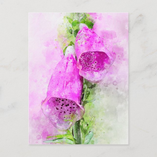 Aquarellmalerei auf Blumenfoxglove Postkarte (Vorderseite)