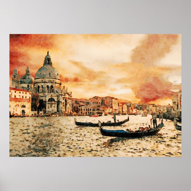 Aquarellmalerei auf dem Canale Grande, Venedig Poster (Vorne)