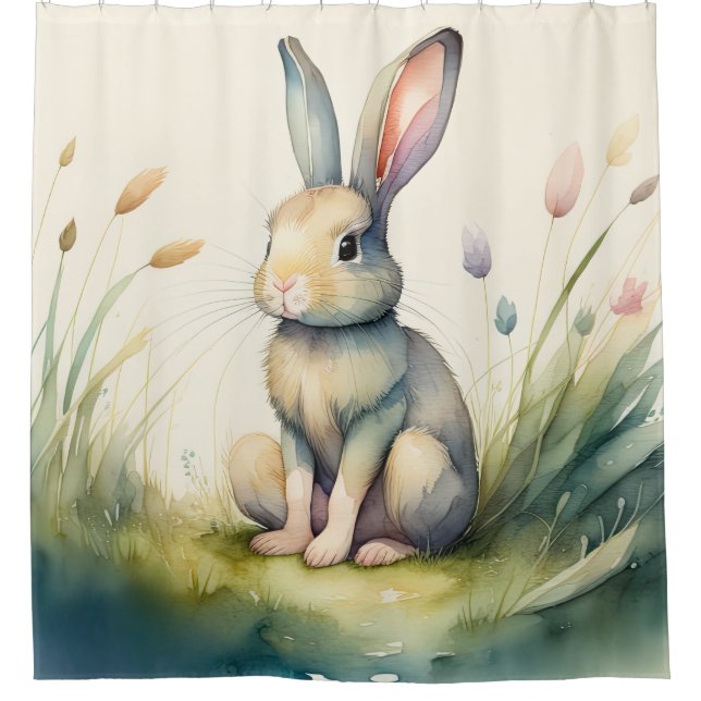 Aquarellmalerei auf dem Kaninchen Duschvorhang (Vorderseite)