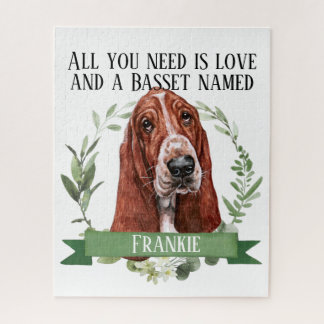 Aquarellmalerei auf einem Basset-Hund auf einem Pu