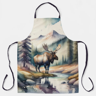Aquarellmalerei auf Elche im Wald Schürze