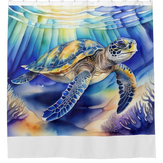 Aquarellmalerei auf farbenfrohe Meeresschildkröte Duschvorhang (Vorderseite)