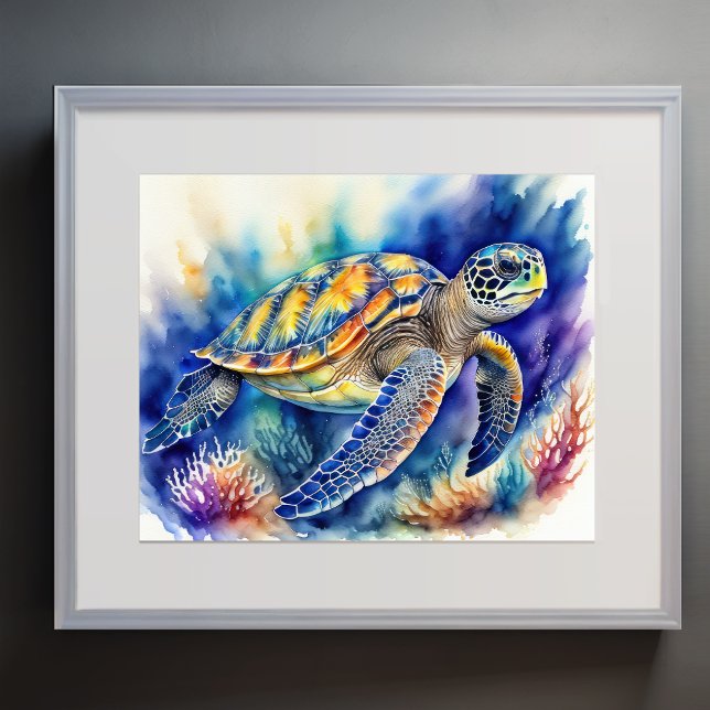 Aquarellmalerei auf farbenfrohe Meeresschildkröte  Poster (Von Creator hochgeladen)