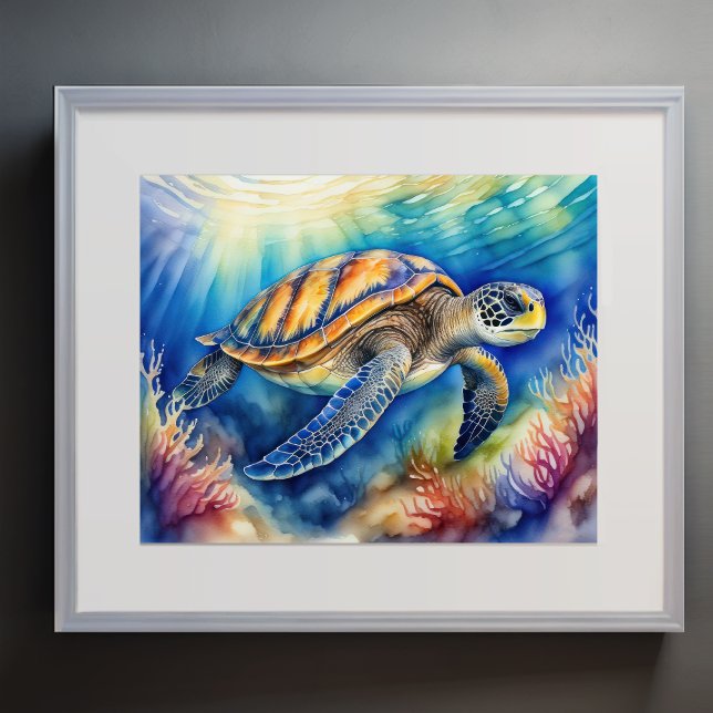 Aquarellmalerei auf farbenfrohe Meeresschildkröten Poster (Von Creator hochgeladen)