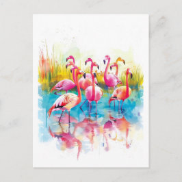 Aquarellmalerei auf Flamingos in einem Teich Feiertagspostkarte