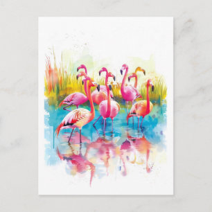 Aquarellmalerei auf Flamingos in einem Teich Feiertagspostkarte