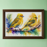 Aquarellmalerei auf gelben Vogel 3:2