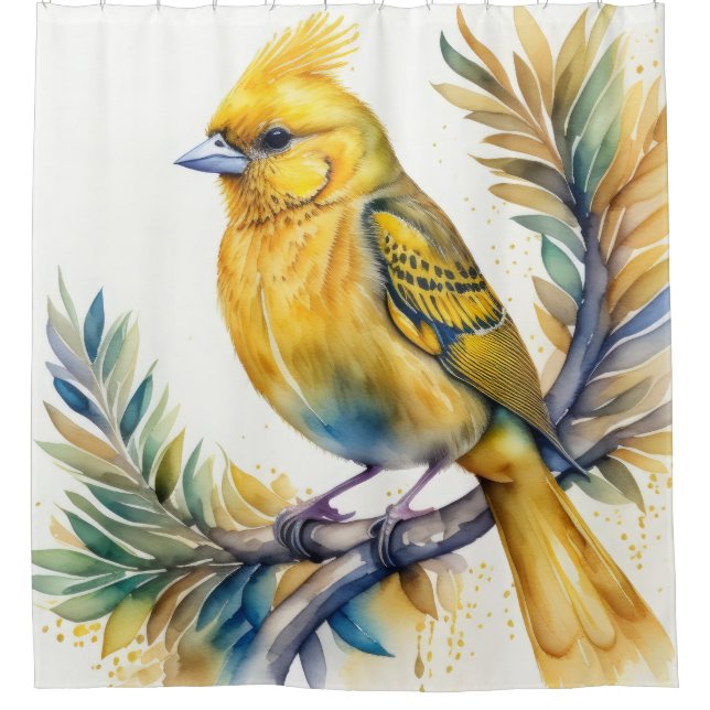 Aquarellmalerei auf gelben Vogel Duschvorhang (Vorderseite)