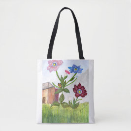 Aquarellmalerei auf Gras und Blume auf der Totttas Tasche