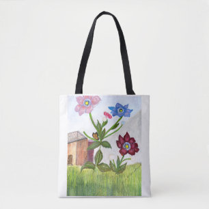 Aquarellmalerei auf Gras und Blume auf der Totttas Tasche