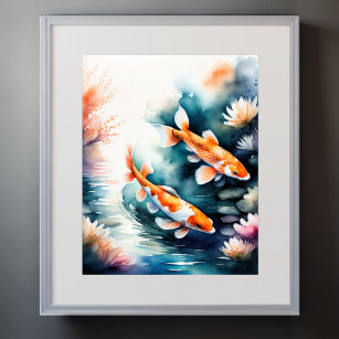 Aquarellmalerei auf Koi-Fisch II Poster