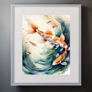 Aquarellmalerei auf Koi-Fisch III Poster