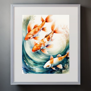 Aquarellmalerei auf Koi Fisch V Poster
