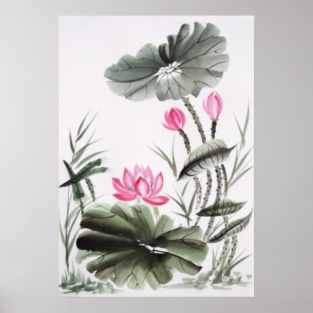 Aquarellmalerei auf Lotus Blume 2 Poster (Vorne)
