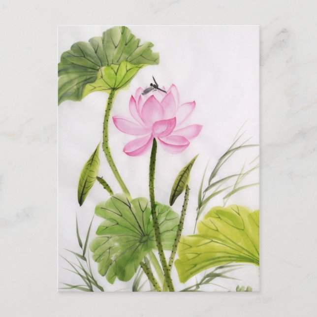 Aquarellmalerei auf Lotus Blume 2 Postkarte (Vorderseite)
