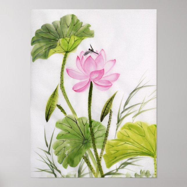 Aquarellmalerei auf Lotus-Blume Poster (Vorne)