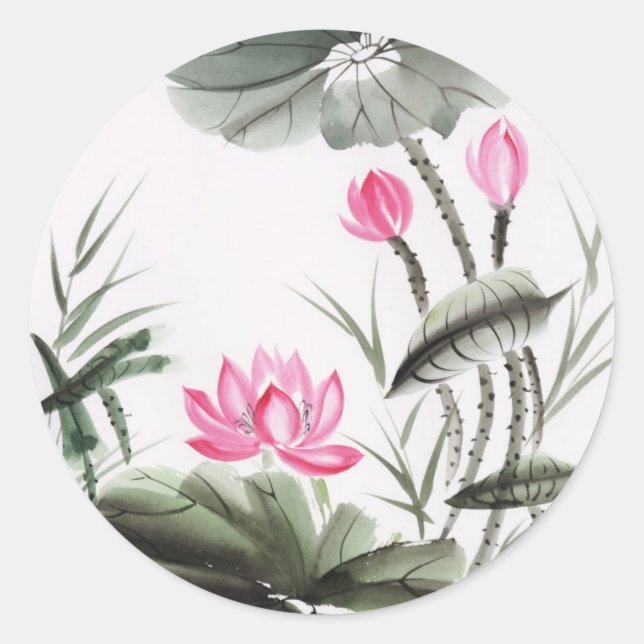 Aquarellmalerei auf Lotus-Blume Runder Aufkleber (Vorderseite)
