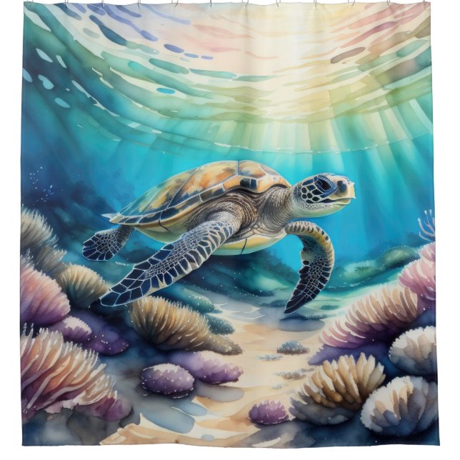 Aquarellmalerei auf Meeresschildkröte Duschvorhang (Vorderseite)