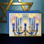 Aquarellmalerei auf Menorah Blaue weiße Kerzen Folien Feiertagskarte<br><div class="desc">Aquarellmalerei auf Menorah Blaue weiße Kerzen</div>