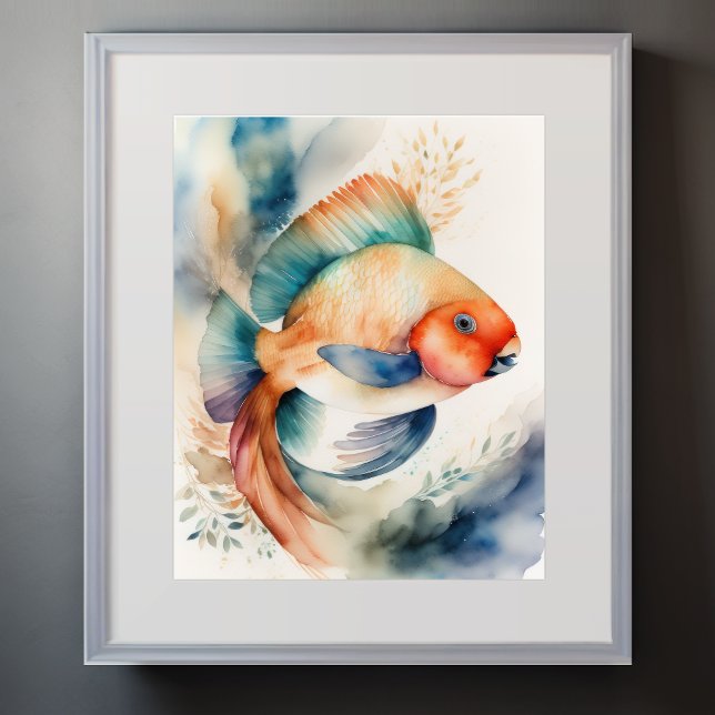 Aquarellmalerei auf Papageifisch II Poster (Von Creator hochgeladen)