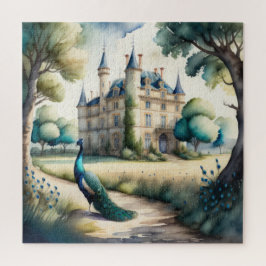 Aquarellmalerei auf Pfau und Schloss