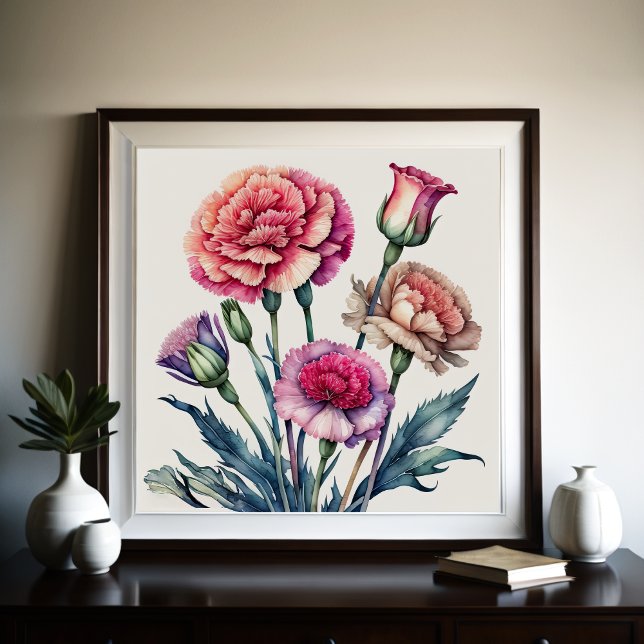 Aquarellmalerei auf rosa Nelken Poster (Von Creator hochgeladen)