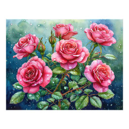 Aquarellmalerei auf rosa Rosen mit Tiefen Fotodruck