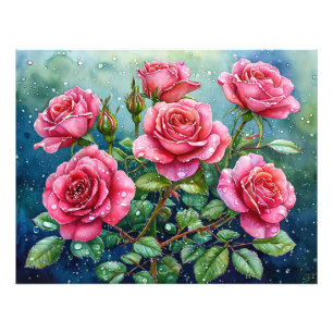 Aquarellmalerei auf rosa Rosen mit Tiefen Fotodruck