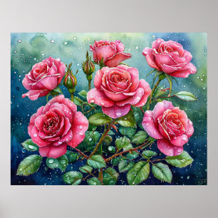 Aquarellmalerei auf rosa Rosen mit Tiefen Poster