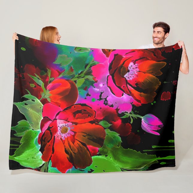 Aquarellmalerei auf Roten Blume auf Schwarz Fleecedecke (Beispiel)