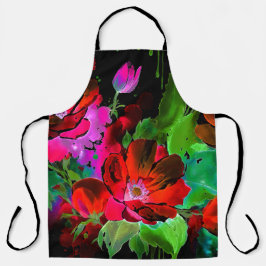 Aquarellmalerei auf Roten Blume auf Schwarz Schürze