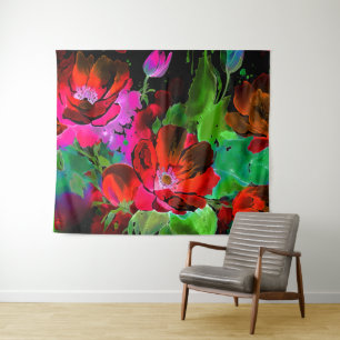 Aquarellmalerei auf Roten Blume auf Schwarz Wandteppich