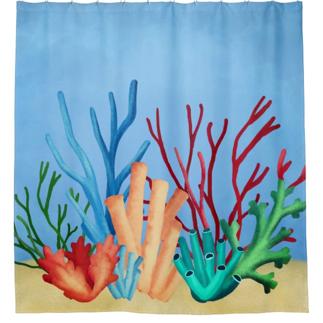 Aquarellmalerei auf Seekorallen Duschvorhang (Vorderseite)