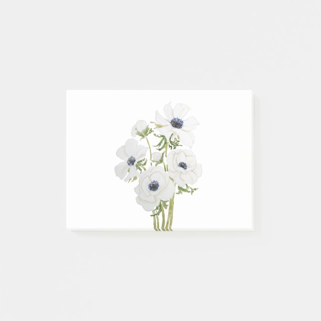 Aquarellmalerei aus weißem Anemon Blume Post-it Klebezettel (Vorderseite)