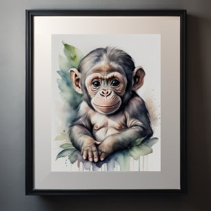 Aquarellmalerei Baby Schimpanzee Kinderzimmer 5:4 Poster