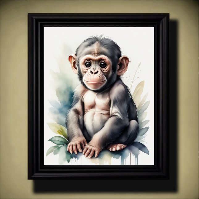 Aquarellmalerei Baby Schimpanzee Kinderzimmer 5:4 Poster (Von Creator hochgeladen)