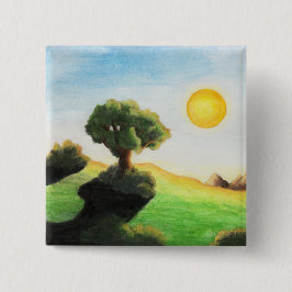 Aquarellmalerei Baum Kunst Sonne Natur Landschaft Button