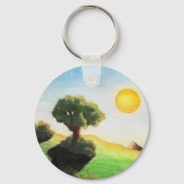 Aquarellmalerei Baumkunst Sonnenlandschaft Schlüsselanhänger