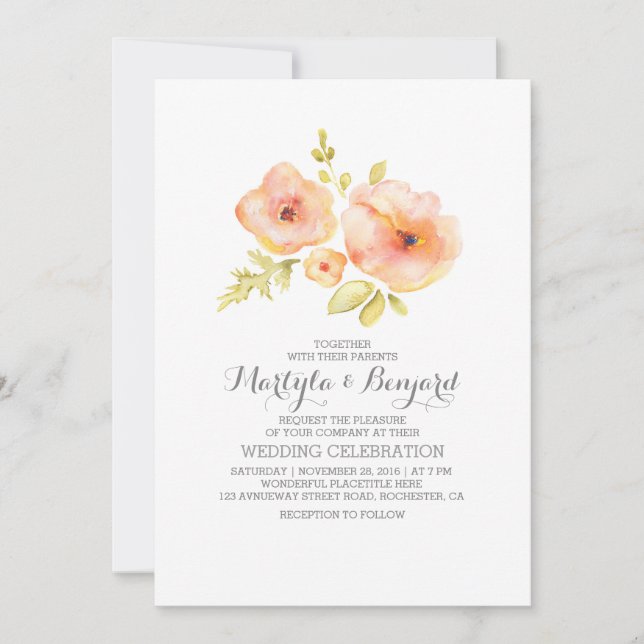 Aquarellmalerei Blume romantische Hochzeit Einladung (Vorderseite)